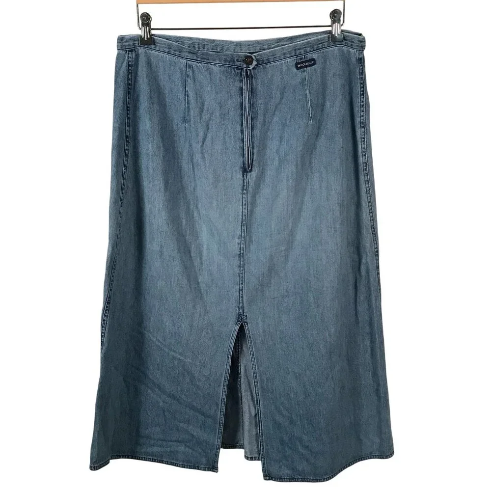 Vtg Y2K Woolrich Long Denim Modesty Skirt Blue‎ Cotton Maxi Casual Classic 35x30